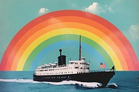 Collage Retro dreamy ship and rainbow outdoors vehicle boat.