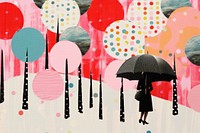 Collage Retro dreamy snowing art painting pattern.