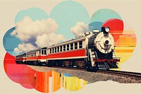 Collage Retro dreamy train locomotive vehicle railway.