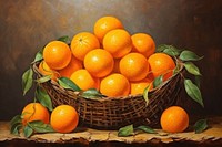 Modern art of a basket of oranges painting fruit plant.