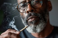 Black man holding cannabis joint glasses smoking adult.