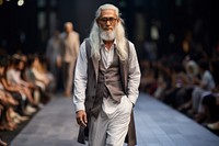 Thai elder male model fashion clothing glasses.