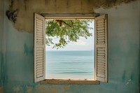 Window see seascape architecture tranquility reflection.