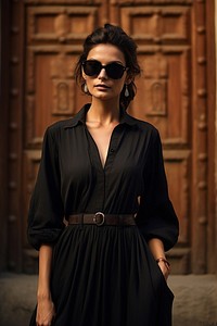 Fashion sunglasses sleeve dress.