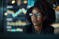 Multi ethnic female investor at work portrait glasses adult.