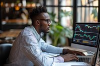 Multi ethnic investor at work computer laptop adult.