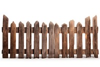 Old wooden fence outdoors gate white background.