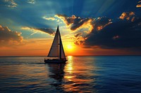 Photo of sailing boat sunset sky sunlight.