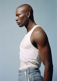 Black man skinhead individuality hairstyle portrait.