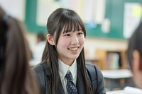 Japanese high school student classroom smile accessories.