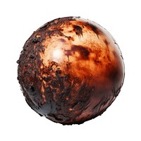 Plastic ball with burnt sphere planet space.