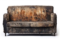 Sofa with burnt furniture white background deterioration.