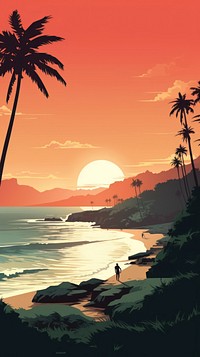 Retro film of Hawaii landscape outdoors sunset.