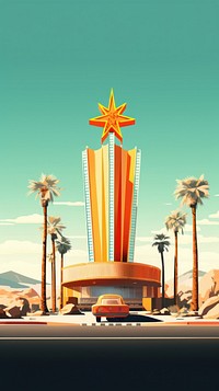 Retro film of Las Vegas outdoors tree city.