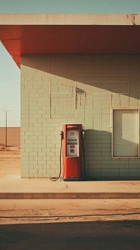 Retro photography of a gas station architecture petroleum gasoline.