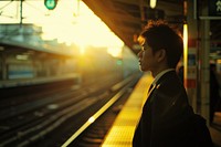 Japanese high school man train photography portrait.