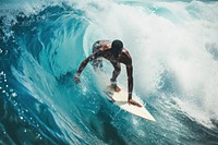 Black man surfboard ocean recreation.