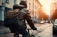 Bicycle backpack vehicle jacket. AI generated Image by rawpixel.