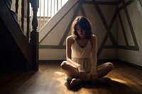 Woman sitting on landing floor yoga contemplation spirituality. AI generated Image by rawpixel.