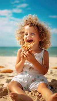  Chrildren eat snack in the beach wallpaper summer food relaxation. AI generated Image by rawpixel.