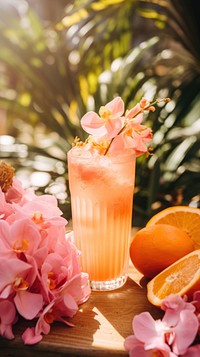  Cooktail drink in summer cocktail flower fruit. AI generated Image by rawpixel.
