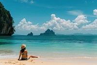 Korean female sunbath on the beach in Thailand outdoors vacation horizon.