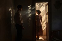 Man and woman enter a door adult contemplation togetherness. AI generated Image by rawpixel.