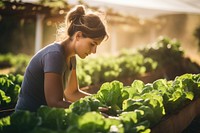 Woman harvesting lettuce food vegetable working. AI generated Image by rawpixel.