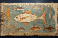 Fish hieroglyphic carvings painting fish animal.