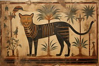 Tiger hieroglyphic carvings painting tapestry ancient.