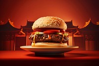 Burger chinese Style burger food red.