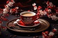 Chinese New Year style of Coffee coffee saucer flower.