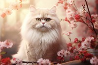 Chinese New Year style of Cat blossom mammal animal.