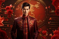 Chinese New Year style of Men portrait flower plant.