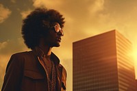 Man portrait sunset afro. AI generated Image by rawpixel.