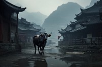 Cow chinese Style livestock outdoors mammal.