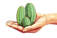 Human hand holding Cactus cactus cartoon plant.