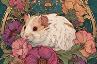 Hamster and flowers art painting animal.