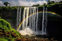 Waterfall in DR Congo rainbow landscape outdoors.