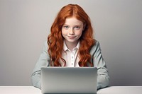 Young girl using laptop computer portrait photo. AI generated Image by rawpixel.