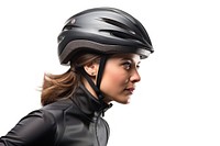 Woman in bicycle helmet female adult exercising.