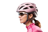 Woman in bicycle helmet adult sunglasses exercising.