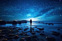  Starry sky night beach sea. AI generated Image by rawpixel.