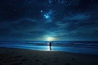  Starry sky night beach sea