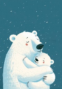 Polar bear mother hugging her little polar bear baby animal mammal nature.