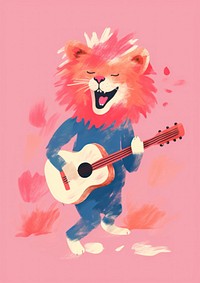 Lion playing acoustic guitar cartoon mammal representation.