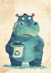Hippo holding recycle bin art animal mammal.