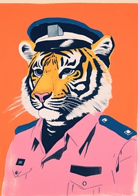 Tiger wearing pilot uniform art animal mammal.