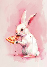 Little rabbit eating pizza animal mammal food.