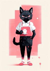 Cat wearing barista uniform mammal advertisement creativity.